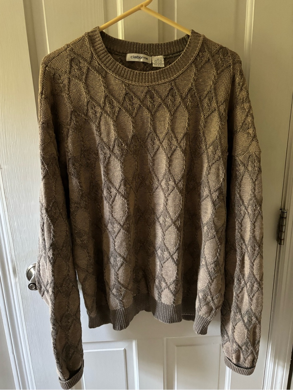 Claiborne Men's Taupe Cable Knit Crewneck Sweater